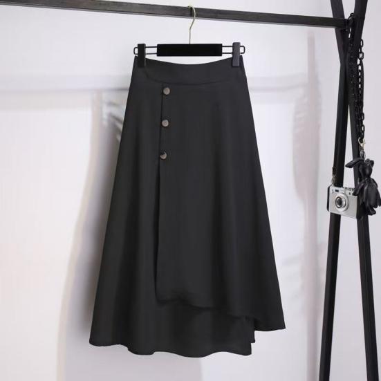 Юбка миди с высокой талией, декор пуговицами, неровный большой подол, юбка А-силуэта, однотонная летняя тонкая юбка