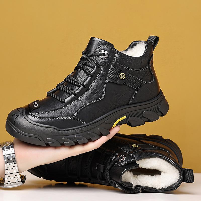 2024 Новые модные мужские зимние короткие плюшевые прогулочные туфли повседневные кожаные высокие модельные ботинки дизайнерские роскошные ботинки ручной работы на плоской подошве