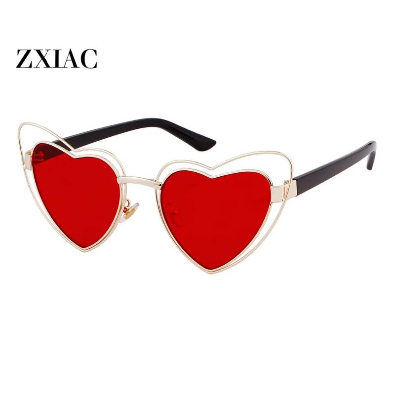 ZXIAC Fashion Love Shaped Frame Sunglasses Women Men Trend Double Peach Heart Metal  Sun Glasses Female Party Shades UV400 Music