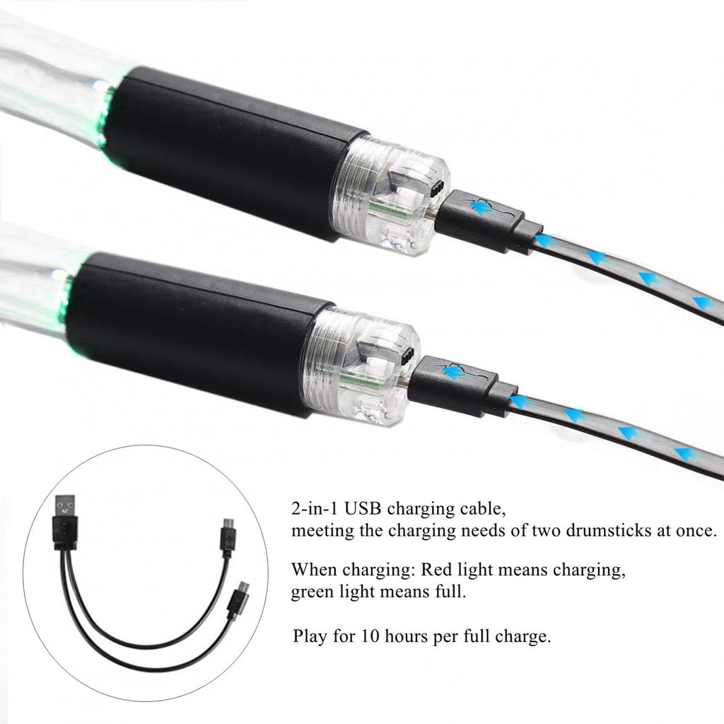 Rechargeable LED Light Up Gradient Glow Drumsticks, Durable Professional Cool LED PC Polymer Material Drumsticks