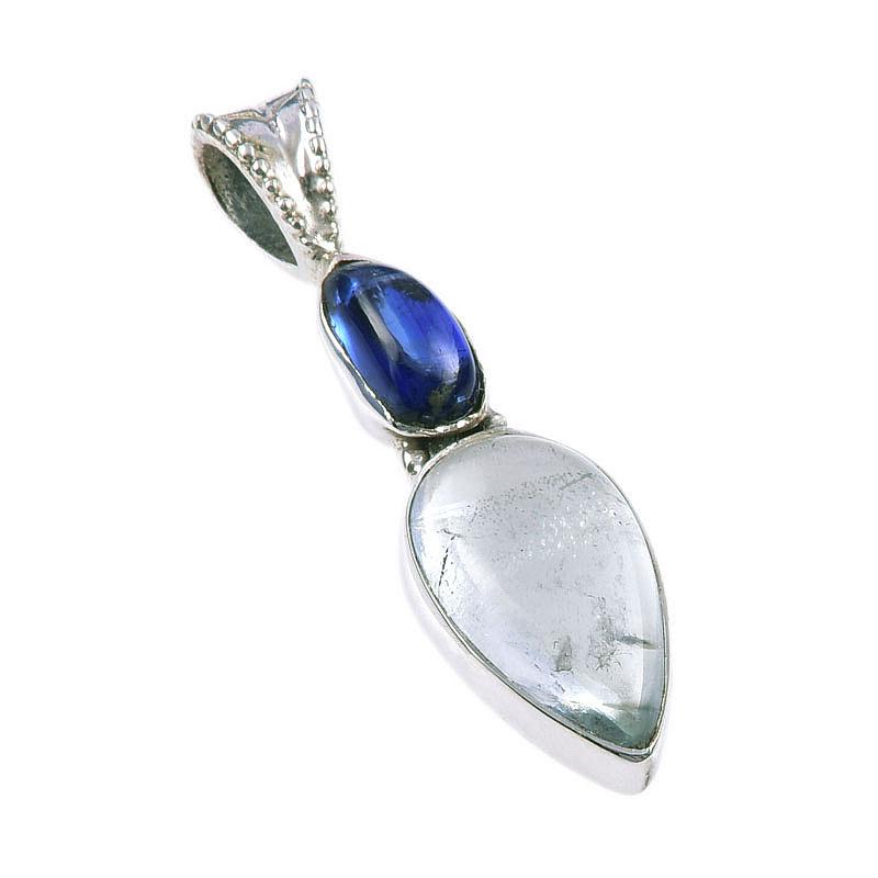 Подвеска из стерлингового серебра 925 пробы с натуральным аквамарином и кианитом 1,25 дюйма q6r09