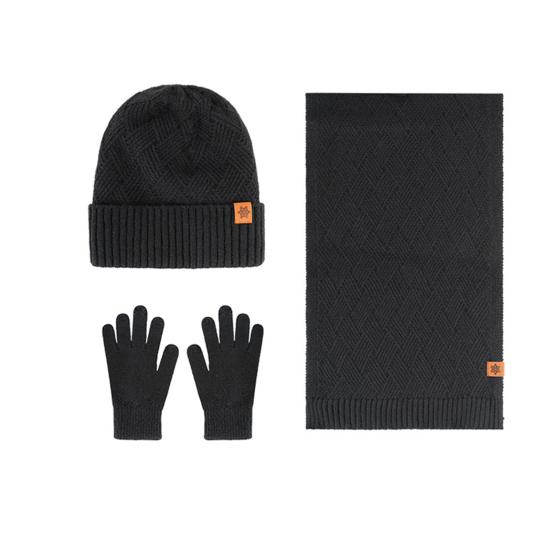 Men's Winter Hat Scarf Gloves Set 3 Pcs Warm Skull Cap Long Scarf Fleece Lined Gloves Set for Cold Weather