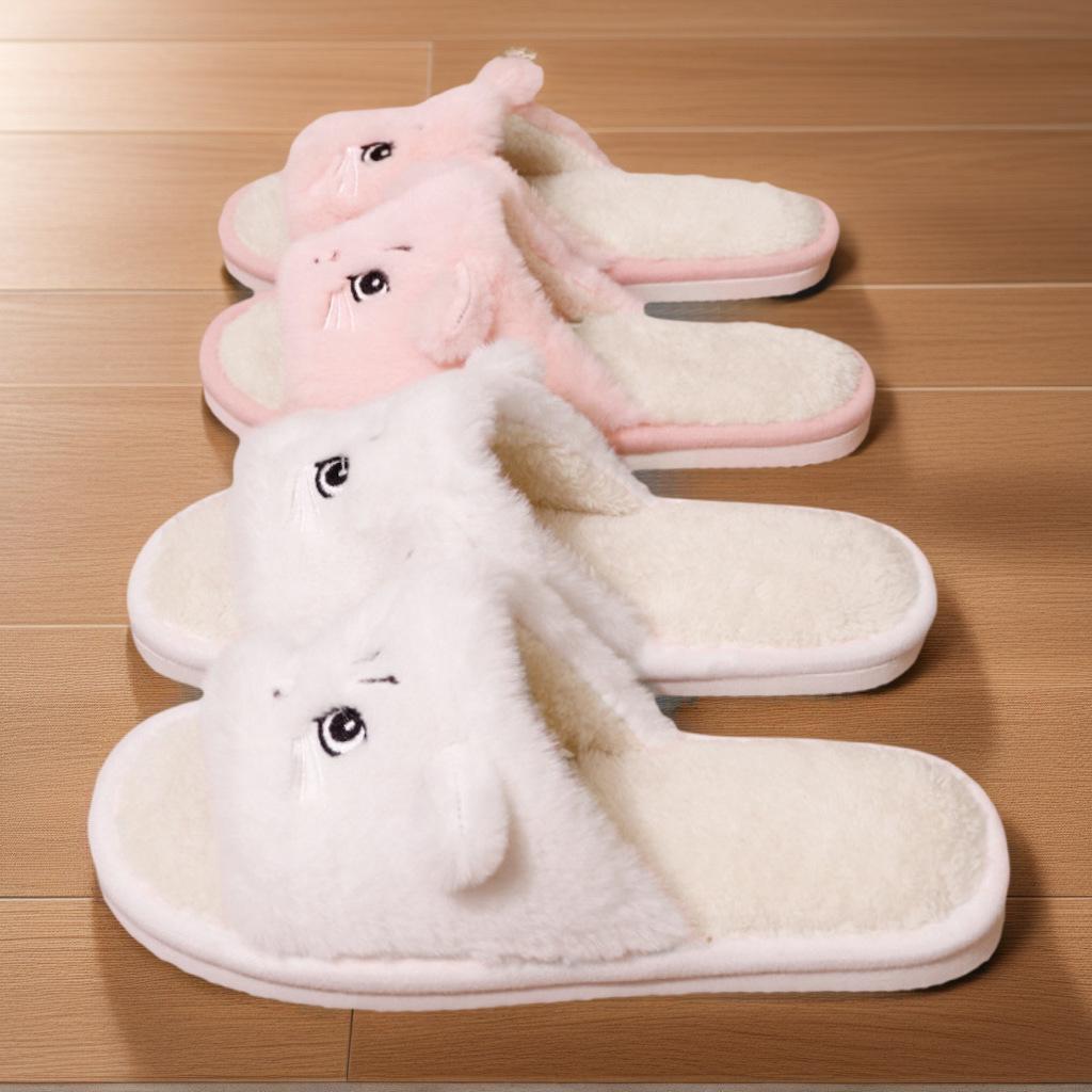 Women's Plush Cat Slippers with Cute Cartoon Kitty Face Design - Soft Fabric Upper- All-Season House Shoes for Home, House Slippers