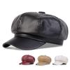 Unisex PU Leather Octagonal Cap Military Hats Flat Top Beret Caps for Women Men Outdoor Sports Cadet Sunscreen Hat