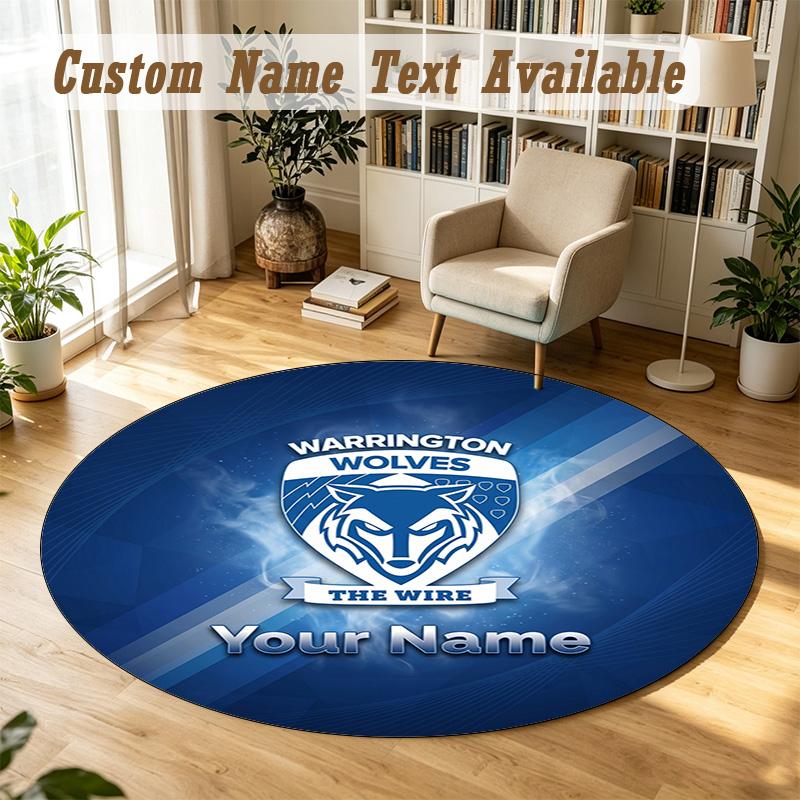 Round Rug Custom NameWarrington Wolves Pattern Non Slip Carpet Home Floor Decor