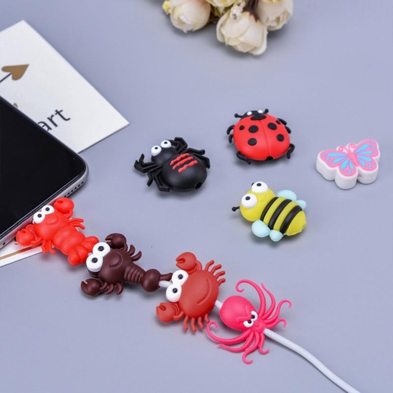 Защитная оплетка для USB-кабеля, коннектора, кабеля для передачи данных, мягкий силикон, в форме насекомого