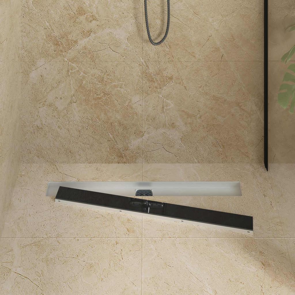 Shower Drain with Glass Cover and 360 degrees Siphon Black 80 cm