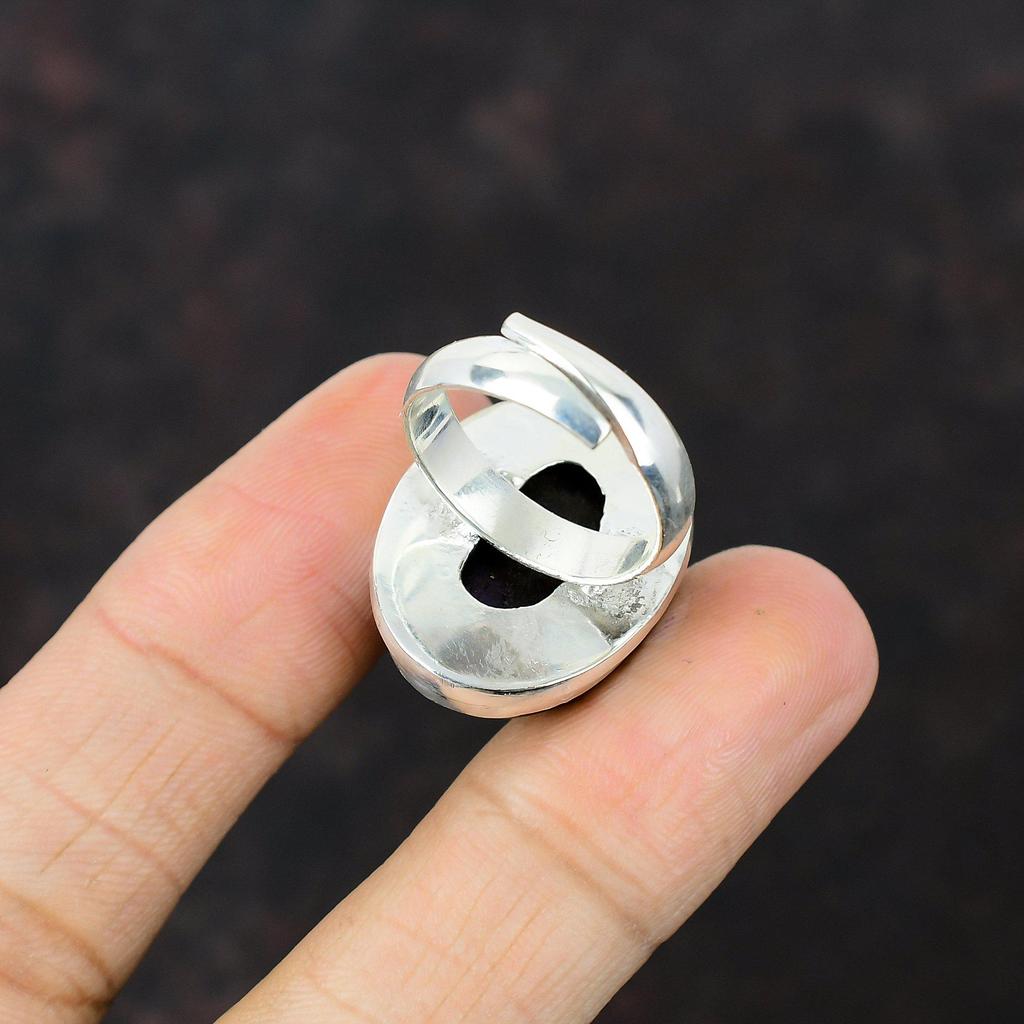 Фиолетовое огненное кольцо с лабрадоритом Кольцо ручной работы Кольцо из стерлингового серебра 925 пробы Регулируемое кольцо Лабрадорит Драгоценный камень Ювелирные изделия Свадебный подарок Стильное кольцо