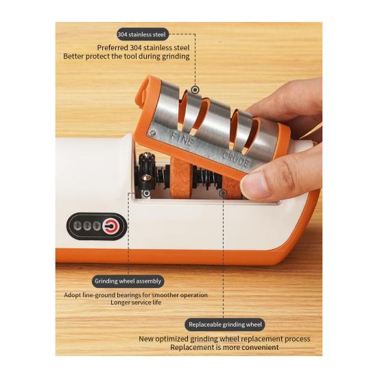 Электрическая точилка для ножей, перезаряжаемая, 2-ступенчатая, безопасная конструкция, точилка для ножниц для кухни, быстрая и эффективная заточка лезвий