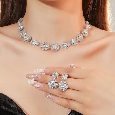 3PS Свадебные сезоны Роскошный комплект с полным цирконом Женские серьги Ожерелье Набор с цирконом Аксессуары для шеи к свадебному платью Женское платье