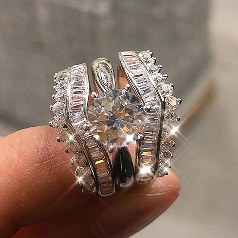 Huitan Trendy 3Pcs/комплект колец для женщин цветной роскошный инкрустированный белый кубический цирконий модный комплект колец женские ювелирные изделия