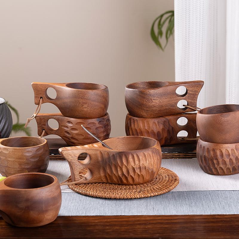 Сделай сам Деревянная чашка для молока из грецкого ореха, Салатница из акации, Дерево, Креативная кружка с ручкой, Кофейная кружка