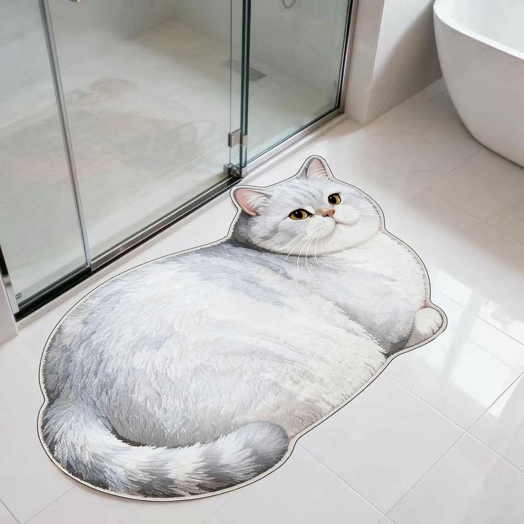 3D Cute Cat Shaped Diatomite Bath Mat Super Absorbent Non-slip Quick Dry Bathroom Doormat for Cat Lover Home Decor Gift