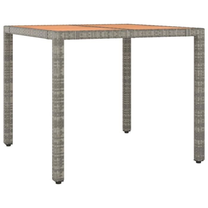 VidaXL Garden Table and Wooden Top Grey Woven Resin and Acacia 319549