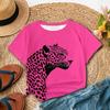 Летний топ с круглым вырезом и 3D-принтом черного леопарда, ярко-розовая футболка, модные повседневные женские футболки с коротким рукавом