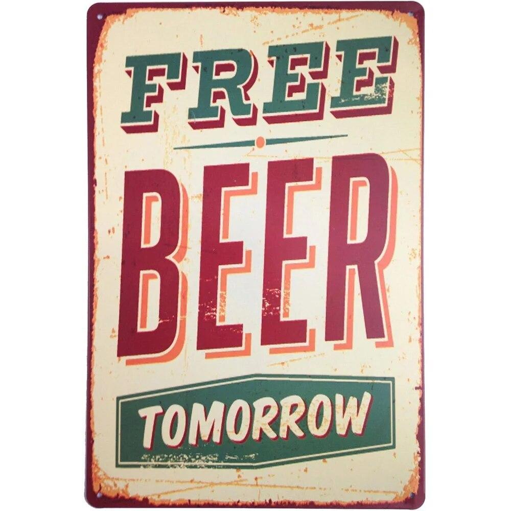 Beer Menu Free Beer Toorrow Metal Tin Signs Posters Plate Wall Decor for Bars Man Cave Cafe Clubs Retro Posters Plaque