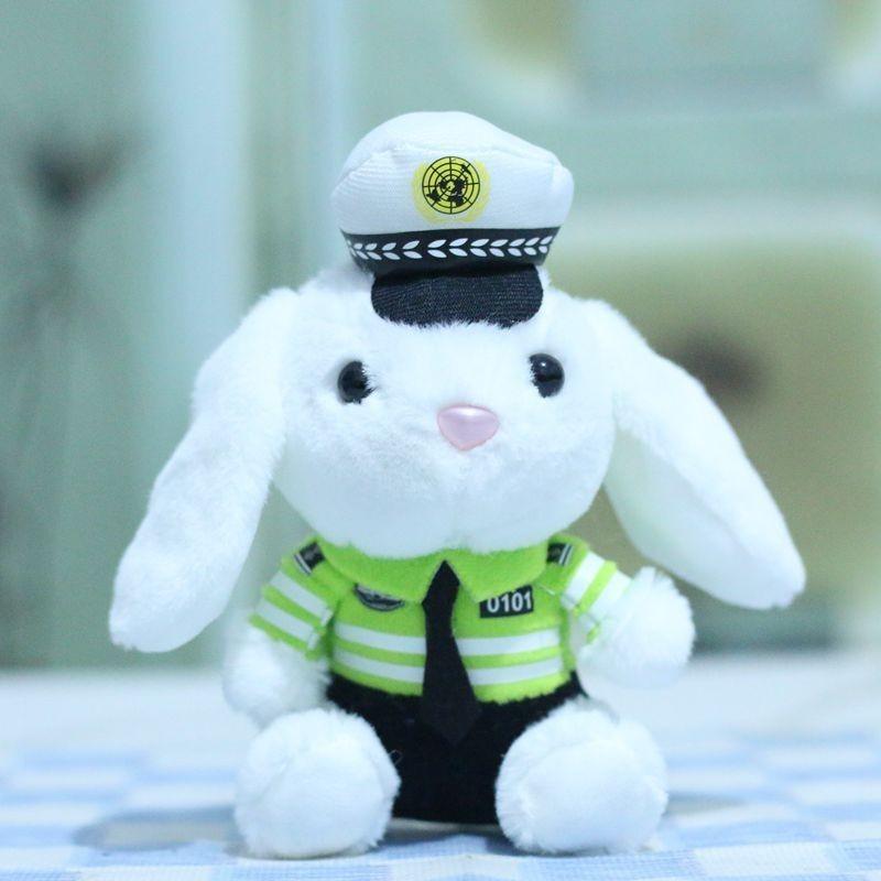 Adorable Plush Police Rabbit Keychain Soft Stuffed Animal For Kids 13cm
