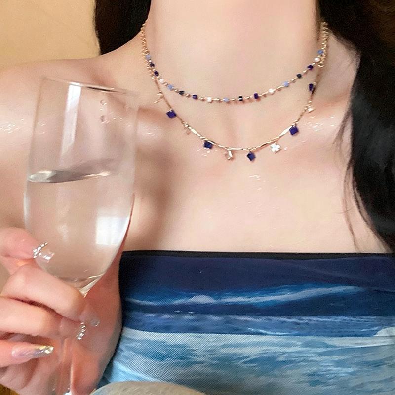 Модное цветное циркониевое бусинное ожерелье для женщин и девочек, изысканное геометрическое двухслойное ожерелье с подвеской в виде маленького квадрата, ювелирный подарок