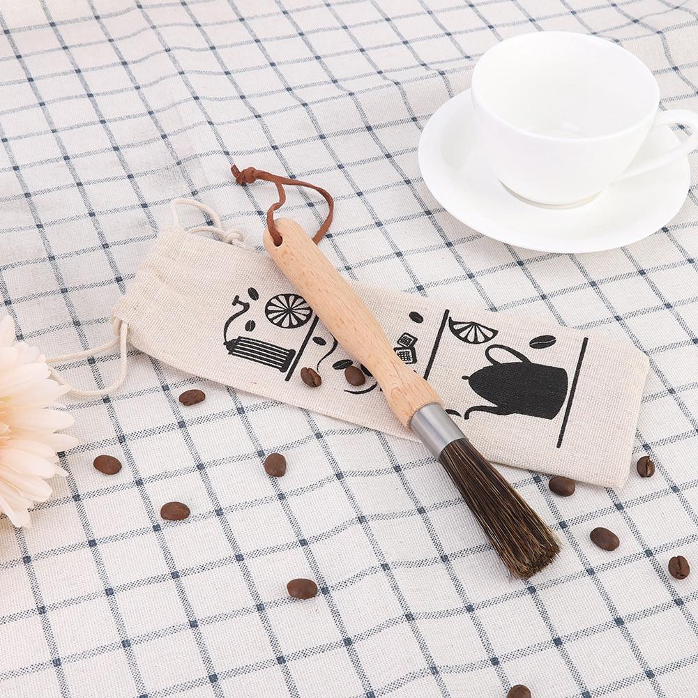 Coffee Grinder Powder Cleaning Brush with Wood Handle Coffee Machine Brush Accessories