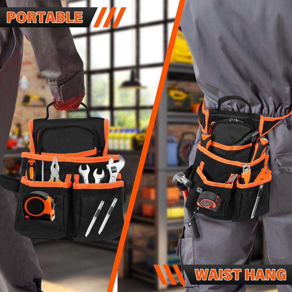 Electrician Tools Bag with 5 Internal Pockets & Hammer Holder Multifunctional Adjustable Oxford Cloth Tool Belt for Carpenter