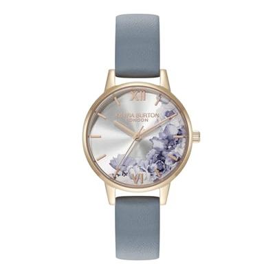 Авторизованный дилер [OLIVIA BURTON] Женские часы Olivia Burton 24000227 Иллюстрированный цветочный Midi Розовое золото Цвет слоновой кости Кожа цвета мелового синего
