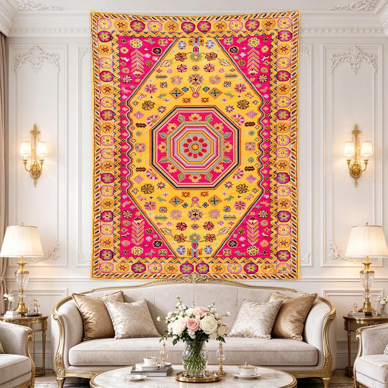 Wall Tapestry Persian Rug Yellow Pink Floral Octagon Men Women Living Room Wall Art