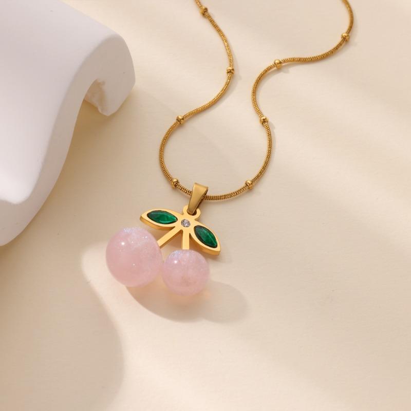 Новое креативное трехмерное ожерелье с подвеской в виде вишни, материал подвески из титановой стали, серия фруктов, цепочка для ключицы, подвеска с буквой