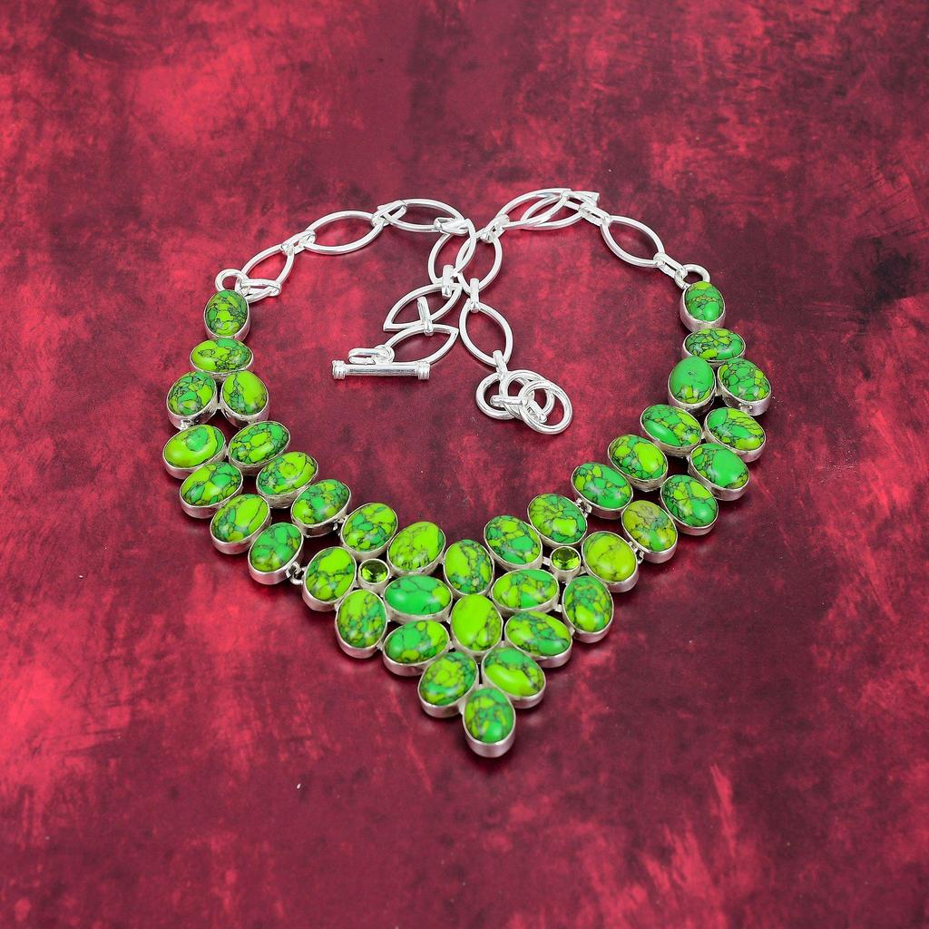 Green Copper Turquoise Necklace, 925 Sterling Silver Gemstone Jewelry, Handmade Necklace Amazing Jewelry, Gift For Her