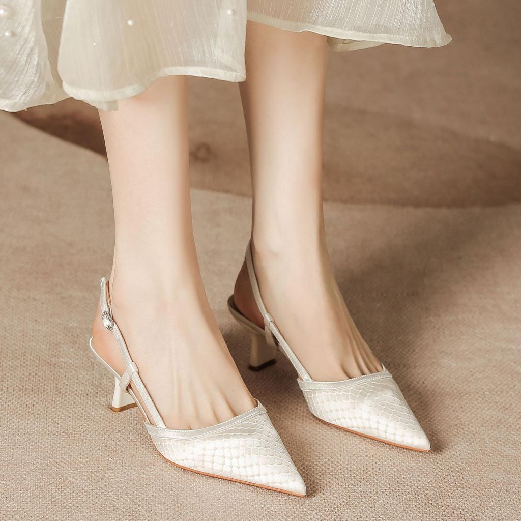 H963-9 Босоножки женские летние с узором «павлин» с острым носком сзади, пустые босоножки с полукруглой головкой, туфли на высоком каблуке со стельками из овчины