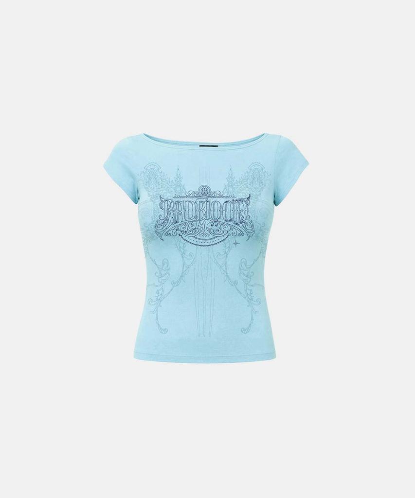 BADBLOOD Archangel Graphic Boat Neck 1/2 T-Shirt - Mint