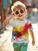 Pigment Pattern T-Shirt for Kids Colorful 3D Printed T-Shirts Summer Casual Streetwear Loose Tops Round Neck Short Sleeve Tees