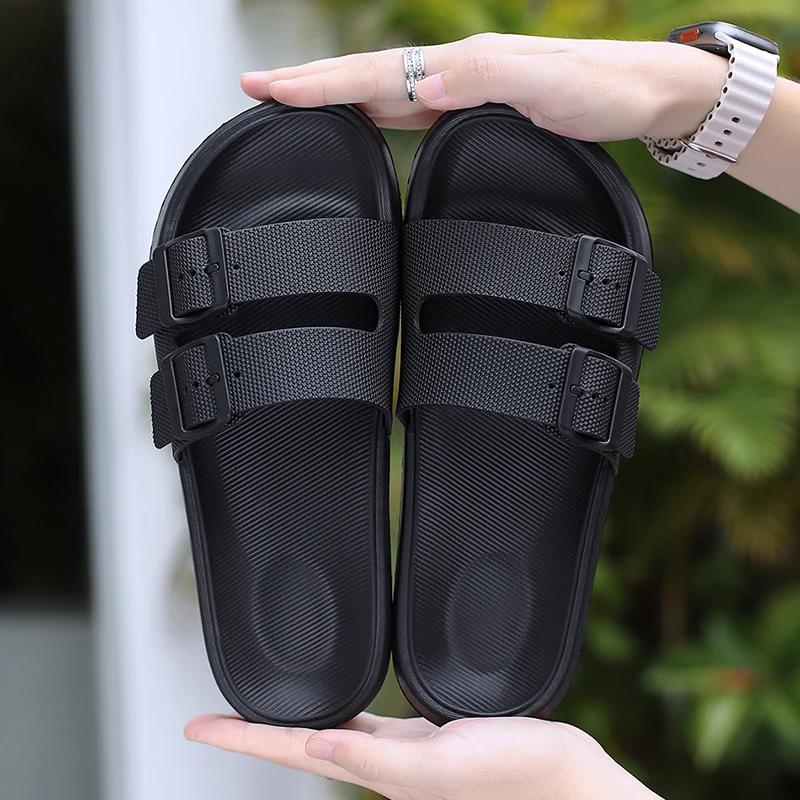 Fashion Men's Double Buckle Sandals Wide Width Beach Slides Arch Support Non-Slip Flat Sandals for Outdoor EVA Comfortable Beach Slidesr