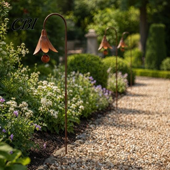 Decoration for Pathways Decorative Bluebell Metal Ground Stake, Handcrafted Outdoor Lawn Ornament, Rustic Sculpture Flower Yard Bed Post Garden