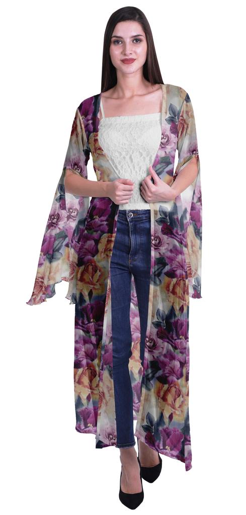 Moomaya Пляжная накидка с открытым передом из принтованного жоржета и разрезами на рукавах