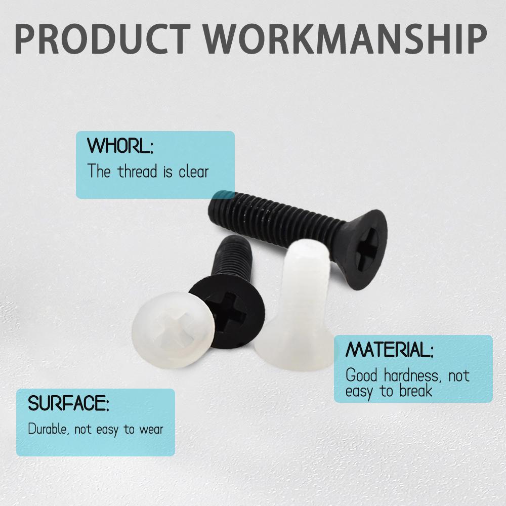 Крестообразный нейлоновый винт с плоской головкой и метрической резьбой Пластиковые винты с потайной головкой Болт Черный Белый M2 M2.5 M3 M4 M5 M6 M8