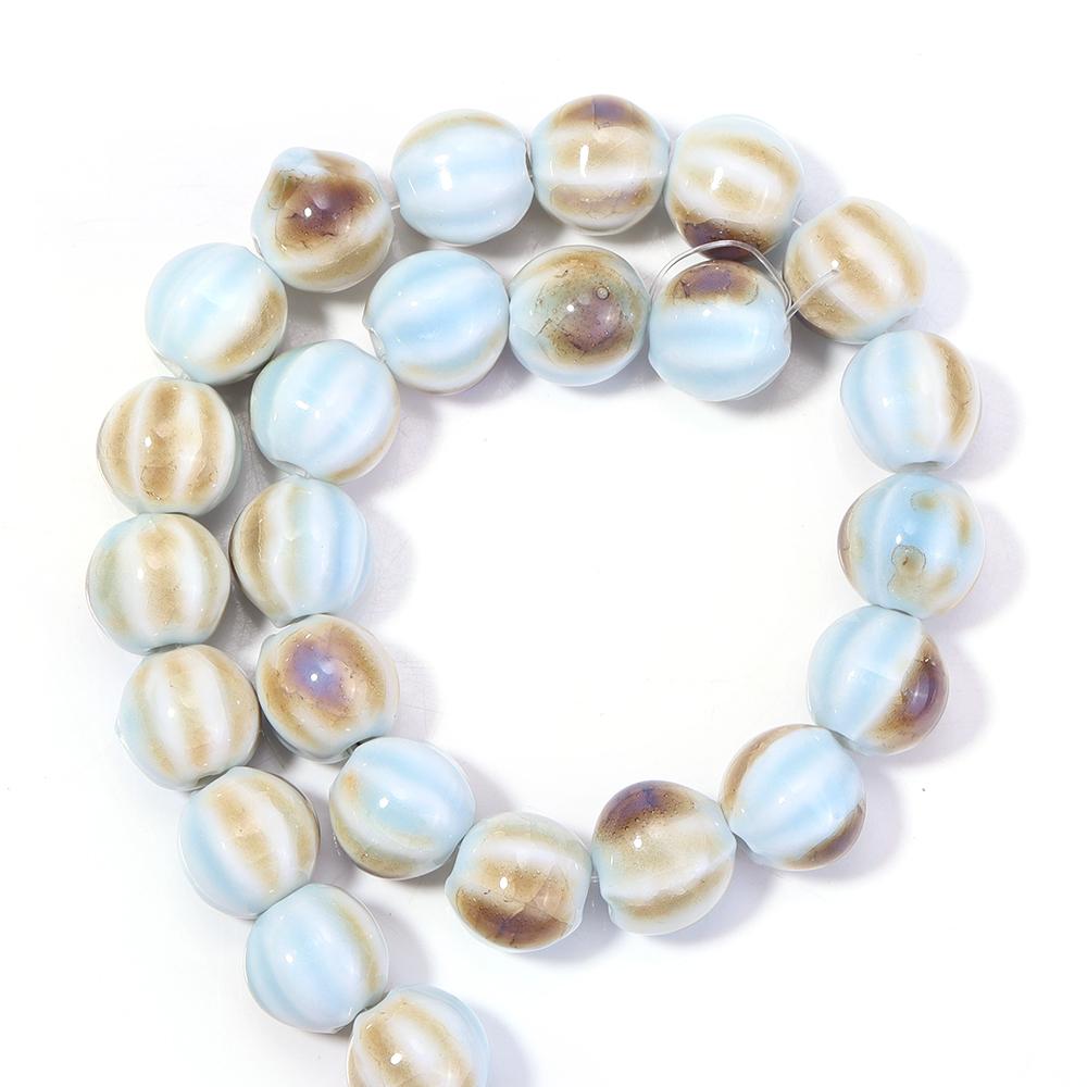 28pcs/string Pumpkin Shape Stripe Ceramics Beads Colorful Floral Glaze Porcelain Beads For DIY Charms Neckalce Bracelet Jewelry