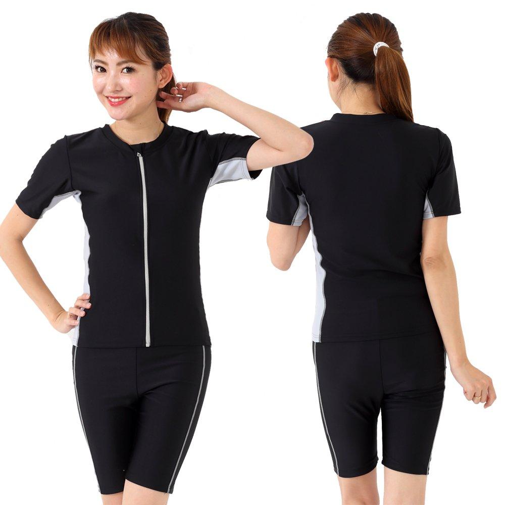 Mode de Fitness Шорты Шапочка для плавания Предотвращает скручивание F135 Скручивающийся черный SV [Le Toi] Женский купальник, Раздельный, Рукав, Комплект, Женский, Раздельный, Верх,