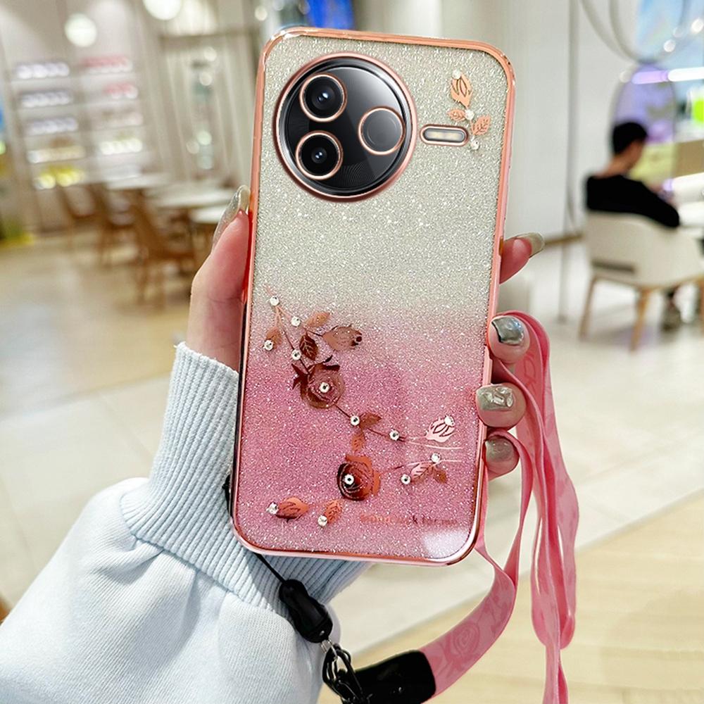 KADEM For Xiaomi Poco F7 Pro 5G/Redmi K80 5G Case Flower Pattern TPU Gradient Phone Cover with Lanyards