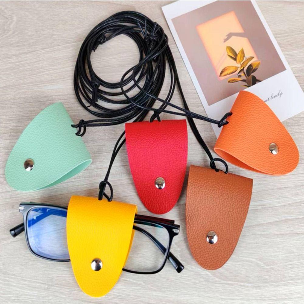 Leather Eyeglasses Storage Bag Pendant Storage Hanging Rope Glasses Clip for Unisex