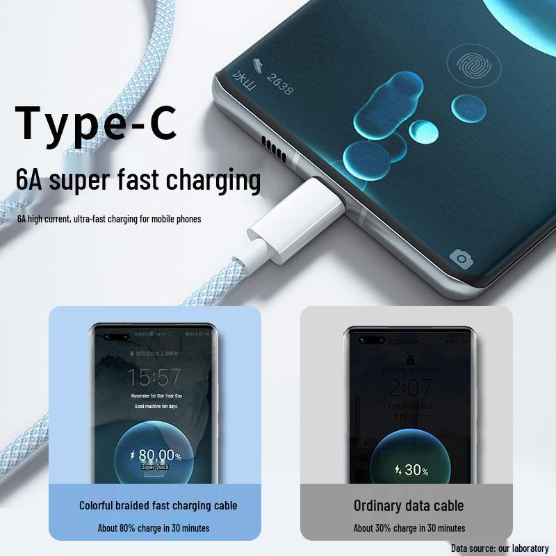 Плетеный кабель 66 Вт, совместимый с Huawei и Xiaomi, Кабель быстрой зарядки Apple 15 PD 20 Вт