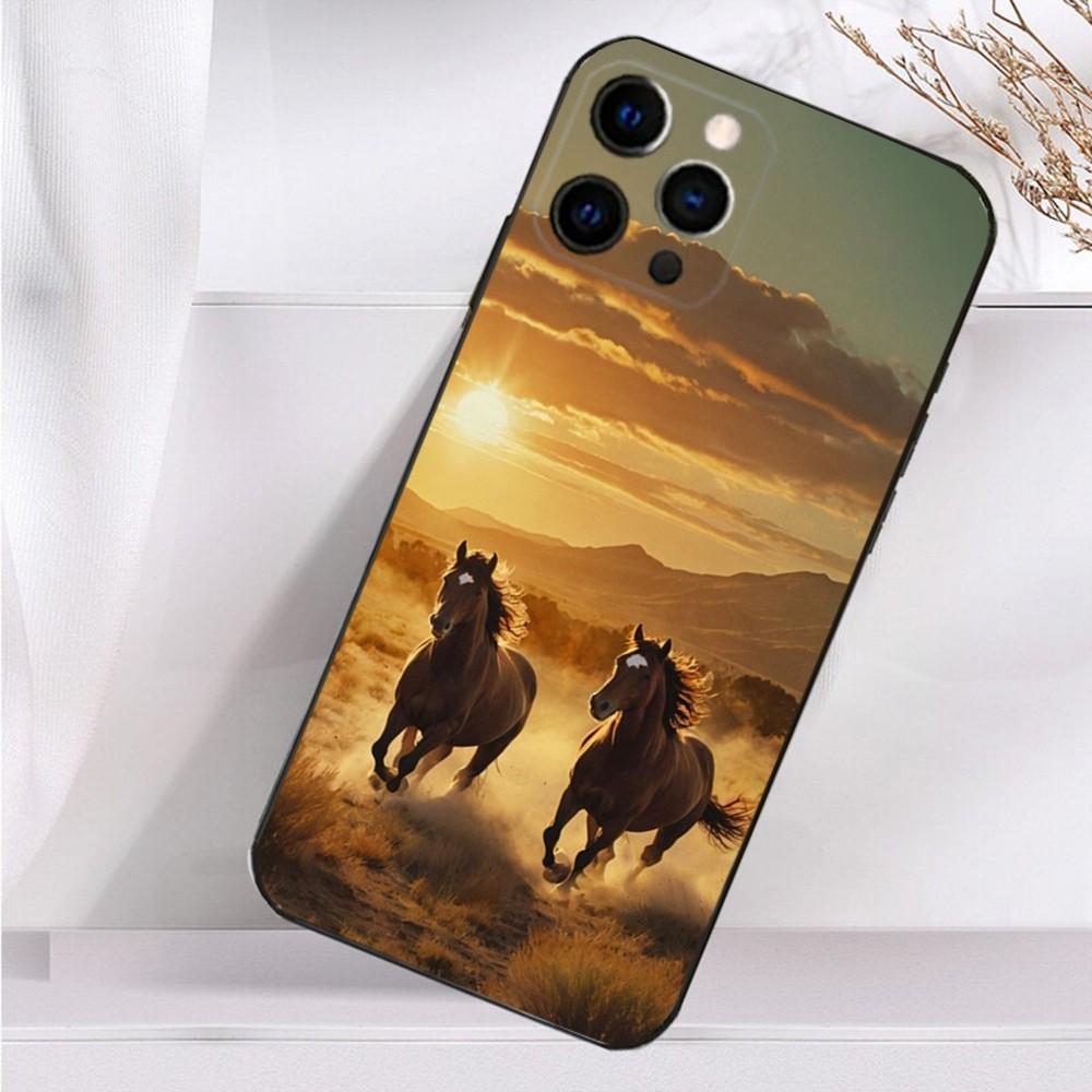 Арт G-Скачущая Лошадь Чехол для Телефона Для iPhone 16,15,14,13,12,11 Plus,Pro Max,XS,X,XR,SE,Mini,8,7 Мягкий Силиконовый Черный Чехол