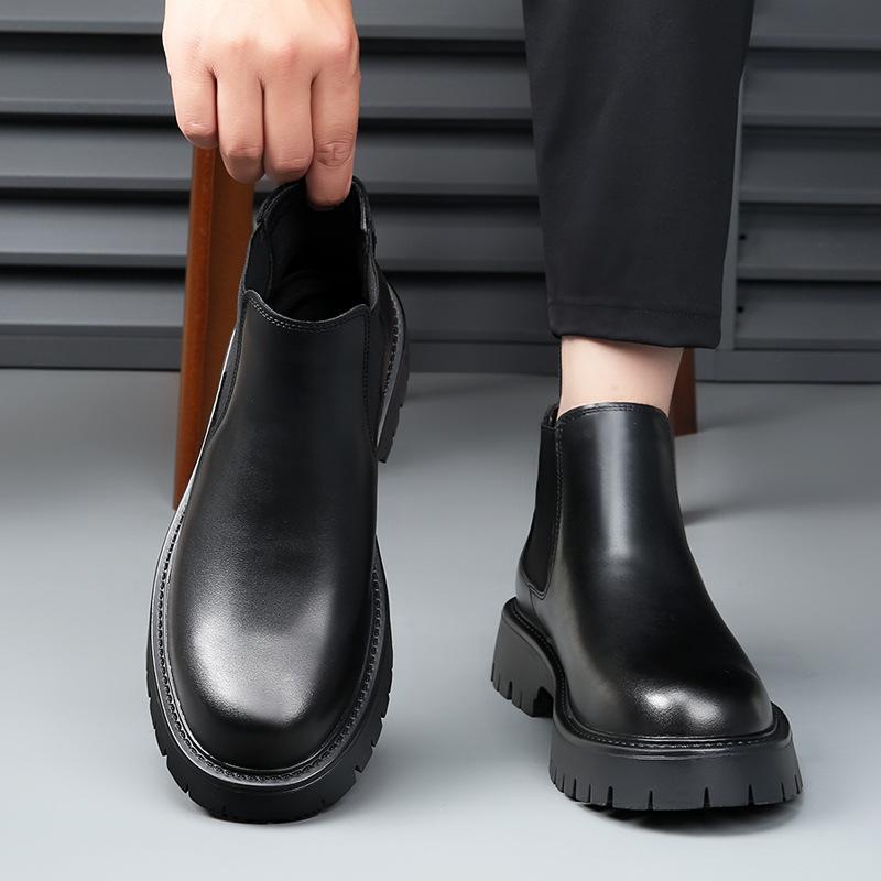 Мужские ботинки Классические черные ботинки челси Роскошная натуральная кожа Кожаные ботинки для мужчин Плюшевые теплые зимние ботинки Повседневные ботинки с высоким верхом