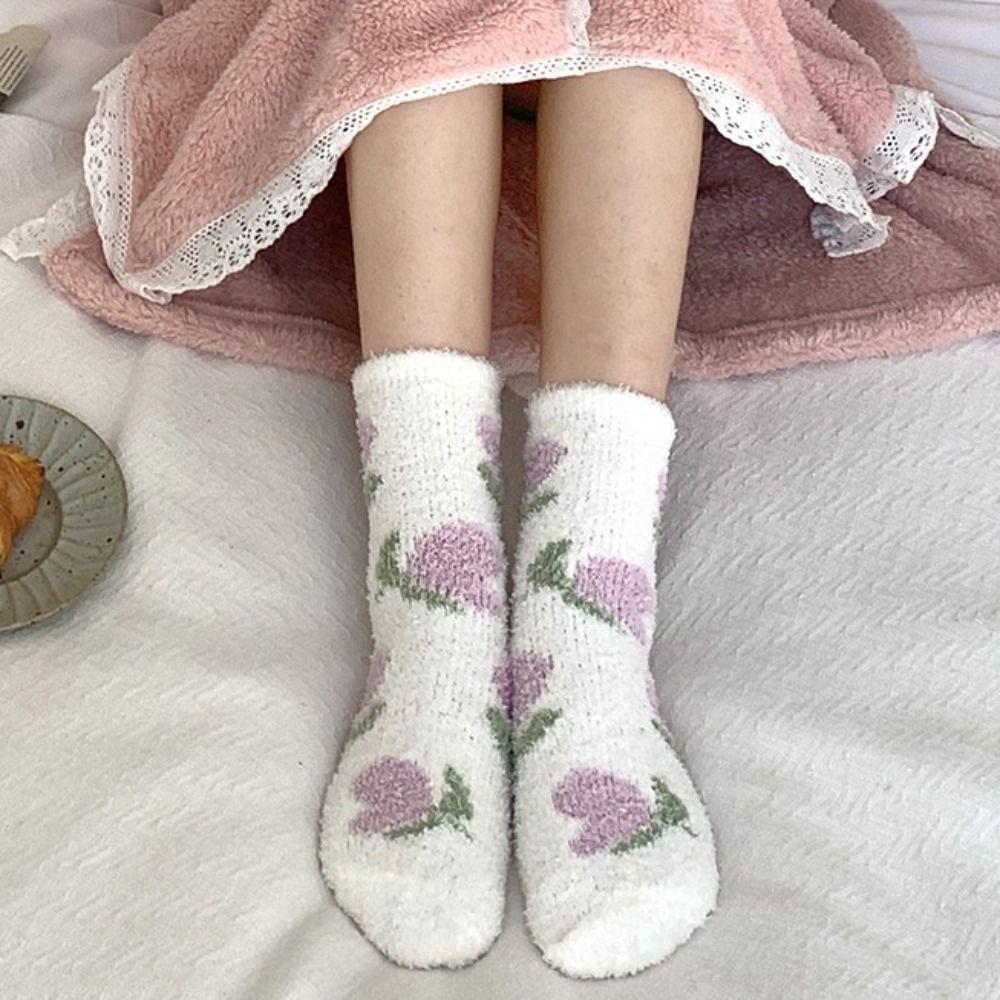 Мягкие плюшевые коралловые бархатные носки, домашняя одежда, носки средней длины, теплые женские носки, осень
