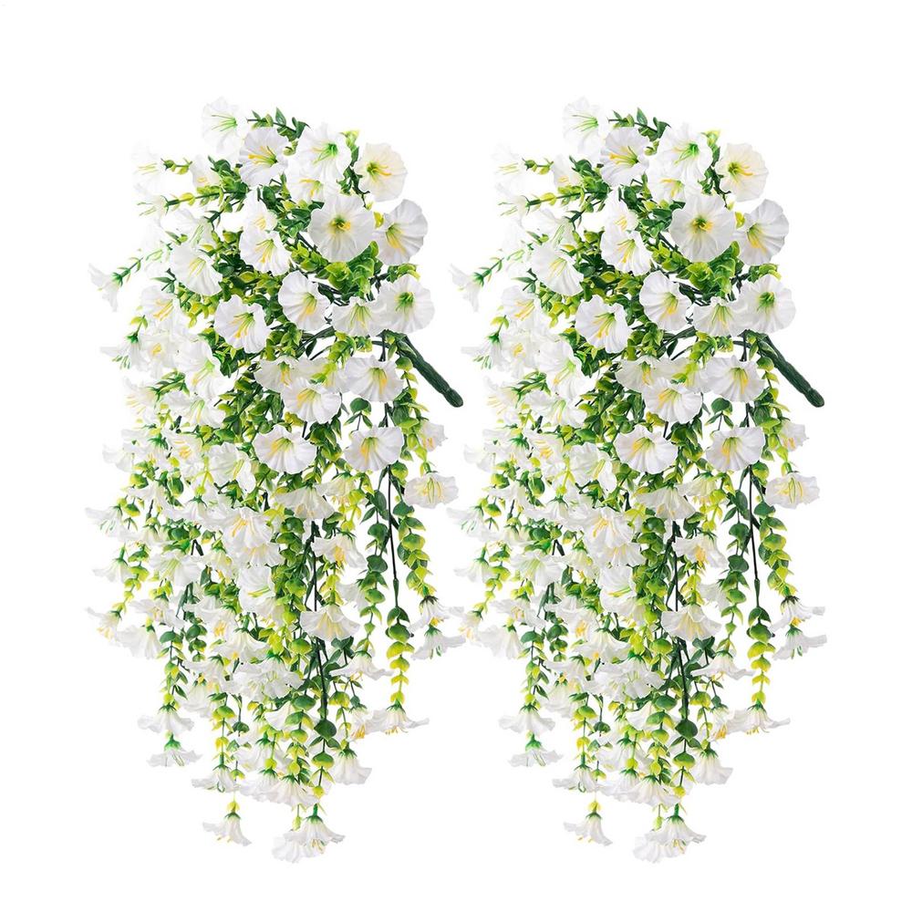 2pcs 75cm Home Decor Hanging Artificial Flowers UV-Resistant Fake Petunias Morning Glory Wall Flower Garland for Garden Wedding