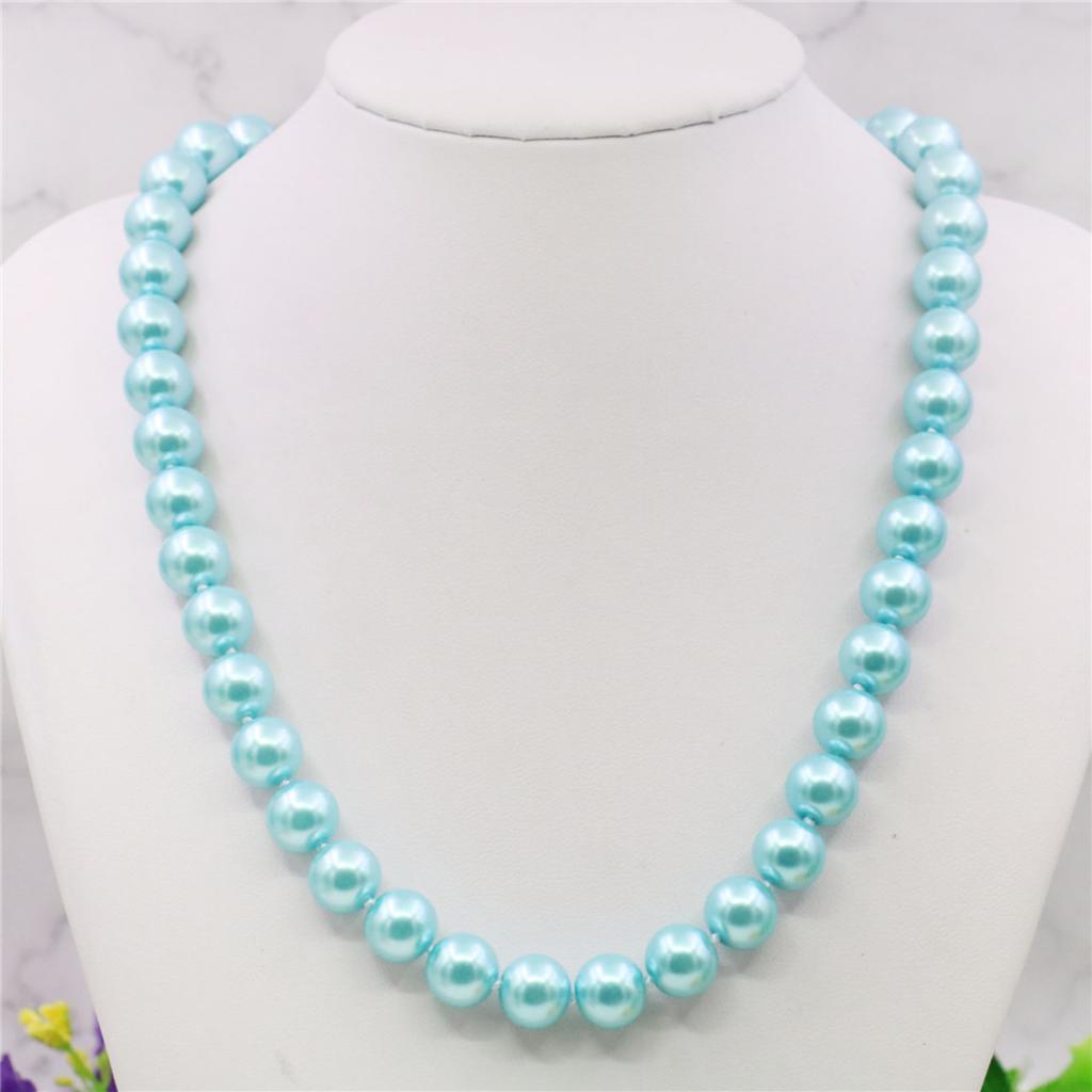 10mm Round Light Blue Pearl Shell Necklace Women Girls Hand Made Jewelry Making Design for Accessory Gifts For Mother