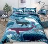 Ocean Duvet Cover Set Blue Whale Bedding Set Sea Animal Bed Linen Striped Beds Set Kids Teens Home Textile Microfiber Bedclothes