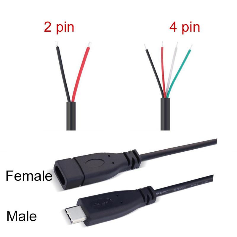 2 метра 2pin 4pin core Type-C Male Female diy удлинитель питания ремонтный провод USB 2.0 кабель зарядное устройство разъем разъем линия передачи данных