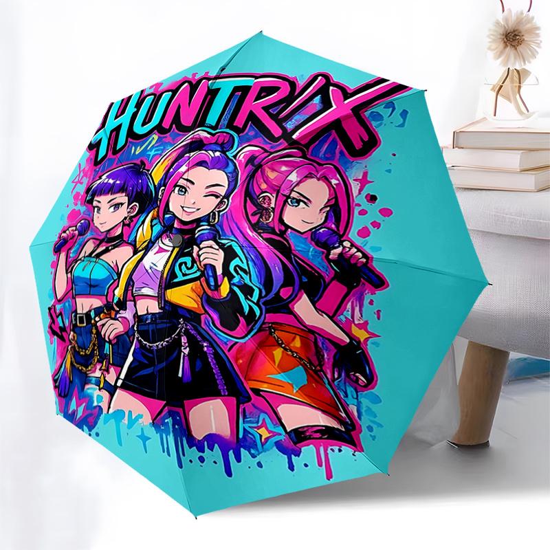 HUNTRX: The Ultimate Festival Gift Auto Opening Rain Umbrella with Foldable Design and 8 Bone Frame for Fans, Travelers, and Everyday Use012