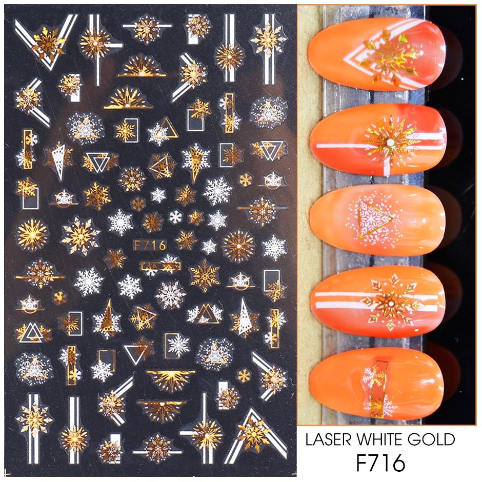 1 лист 3D Рождественская серия наклейки для ногтей наклейка дизайн ногтей украшения белый лазер золото красочные зимние снежинки лист сердце