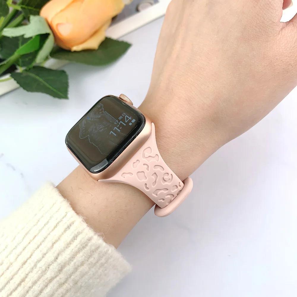 Leopard Engraved Strap for Apple Watch Band 44mm 40mm 45mm 49mm 41 42mm Silicone Bracelet for Iwatch Series Ultra 2 9 8 7 6 SE 5